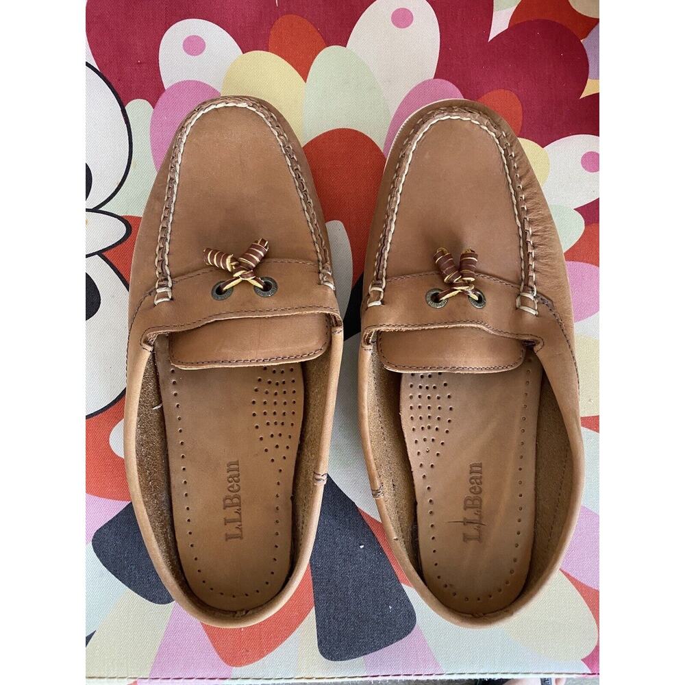 L.L. Bean Women’s Brown Leather Slip On Casual Mule Deck Shoes Size 8.5 W